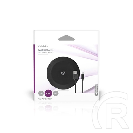 Nedis WCHAQ15W110BK vezeték nélküli QI töltő (15 W, 2 A, USB A, 1 m kábel, fekete)
