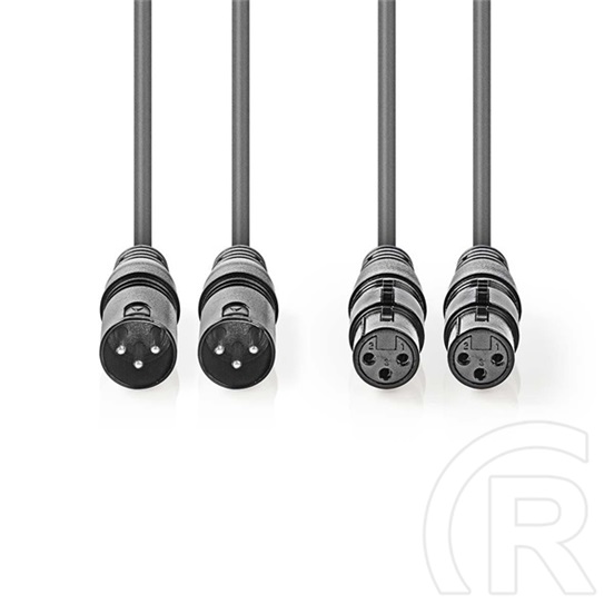 Nedis XLR audio kábel (2x XLR 3 tűs apa / 2x XLR 3 tűs anya, 1,5 m, szimmetrikus, sötétszürke)