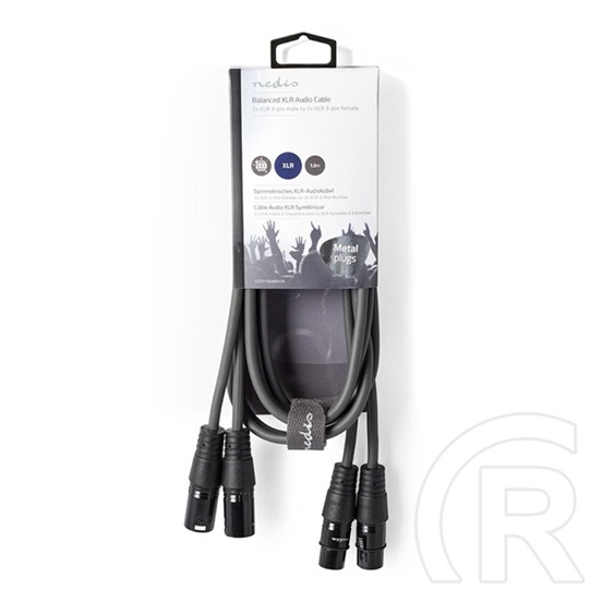 Nedis XLR audio kábel (2x XLR 3 tűs apa / 2x XLR 3 tűs anya, 1,5 m, szimmetrikus, sötétszürke)