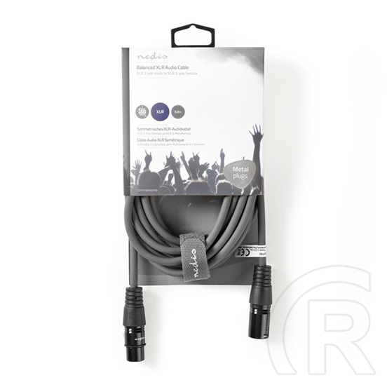 Nedis XLR audio kábel (XLR 3 érintkezős dugó / aljzat, 5 m, szimmetrikus, félprofi, rugalmas)