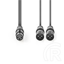 Nedis XLR audio kábel (szimmetrikus, félprofi, XLR 3 tűs aljzat, 2x XLR 3 tűs dugó, 1,5 m, sötétszürke)