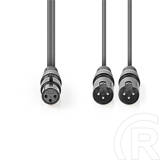 Nedis XLR audio kábel (szimmetrikus, félprofi, XLR 3 tűs aljzat, 2x XLR 3 tűs dugó, 1,5 m, sötétszürke)