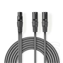 Nedis XLR audio kábel (szimmetrikus, félprofi, XLR 3 tűs aljzat, 2x XLR 3 tűs dugó, 1,5 m, sötétszürke)