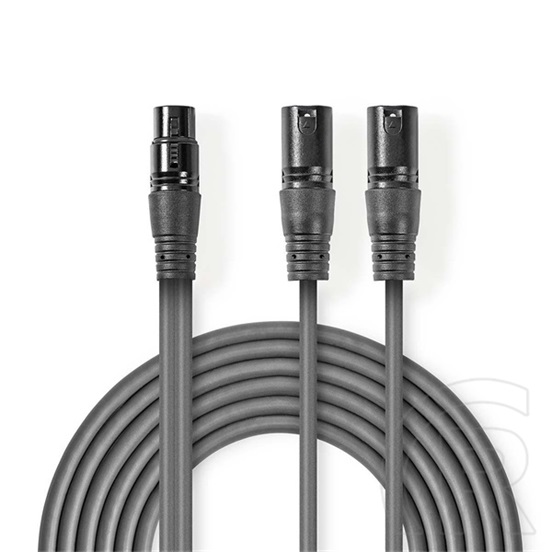Nedis XLR audio kábel (szimmetrikus, félprofi, XLR 3 tűs aljzat, 2x XLR 3 tűs dugó, 1,5 m, sötétszürke)