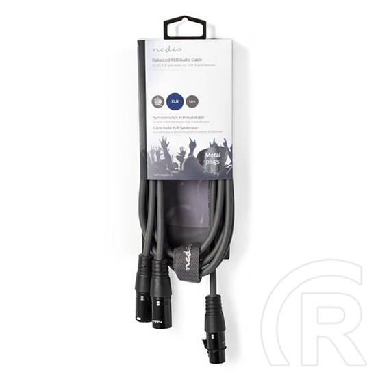 Nedis XLR audio kábel (szimmetrikus, félprofi, XLR 3 tűs aljzat, 2x XLR 3 tűs dugó, 1,5 m, sötétszürke)