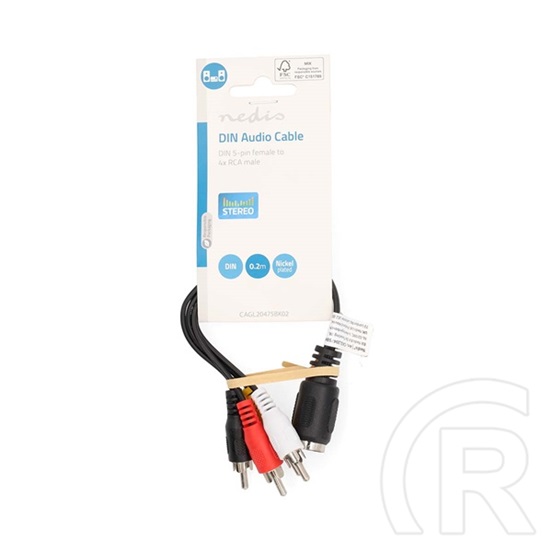 Nedis audio kábel 0,2 m (5p DIN aljzat / 4x RCA dugó, fekete)