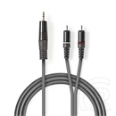 Nedis audio kábel 3 m (3,5 mm jack dugó / 2x RCA dugó, rugalmas, sötétszürke)