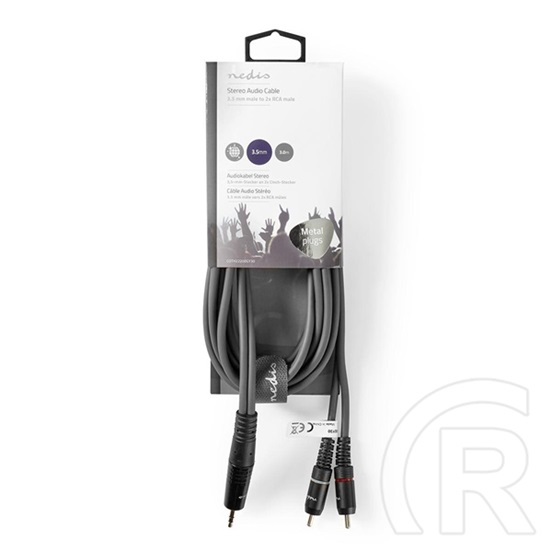 Nedis audio kábel 3 m (3,5 mm jack dugó / 2x RCA dugó, rugalmas, sötétszürke)