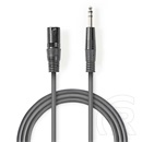Nedis balanced/szimmetrikus félprofi audio kábel (6,35 mm jack / XLR 3 tűs, 3 m, 6,5 mm köpeny, 20 AWG, sötétszürke)