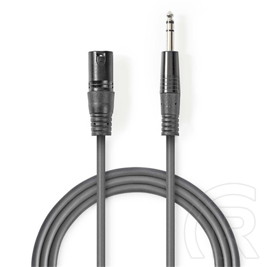 Nedis balanced/szimmetrikus félprofi audio kábel (6,35 mm jack / XLR 3 tűs, 3 m, 6,5 mm köpeny, 20 AWG, sötétszürke)