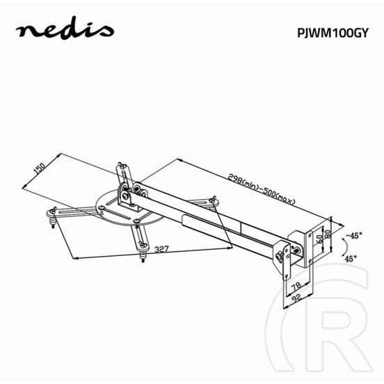 Nedis fali projektor konzol (185-327 mm, max. 10 kg, acél, ezüst, 0-360°)