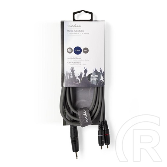Nedis félprofi audio kábel (3,5 mm jack / 2x RCA dugó, 1,5 m, sötétszürke)