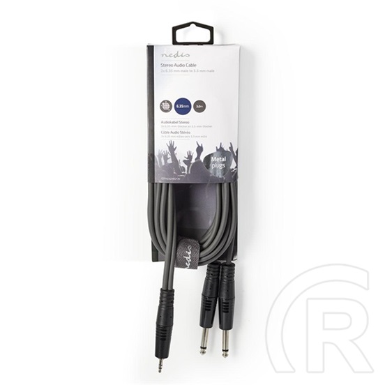 Nedis félprofi audio kábel (3,5 mm sztereó dugó / 2x 6,35 mm mono dugó, 3 m, sötétszürke)