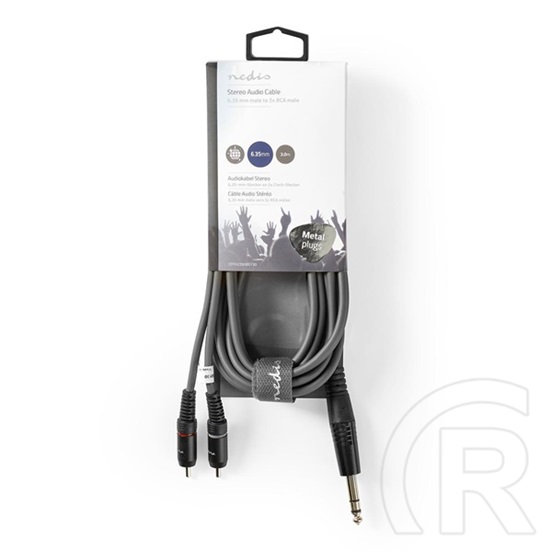 Nedis félprofi audio kábel (6,35 mm sztereó jack dugó - 2x RCA dugó, 3 m, sötétszürke)