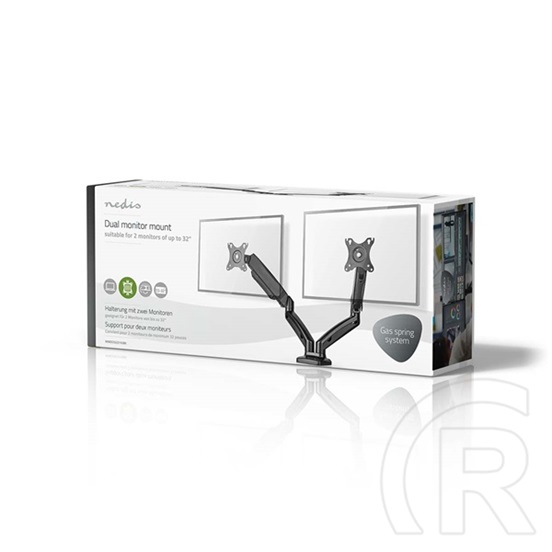 Nedis gázrugós dupla asztali monitor tartó (15-32", VESA 75x75/100x100, 8 kg, fekete)