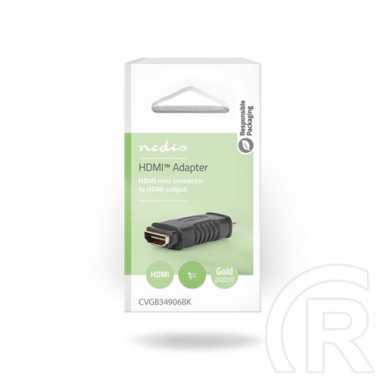Nedis mini HDMI - HDMI adapter (mini HDMI dugó / HDMI aljzat, egyenes, aranyozott, fekete)