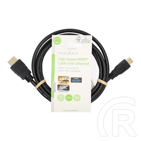 Nedis mini HDMI - HDMI kábel (mini HDMI / HDMI, 1,5 m, 4K@30Hz, 10,2 Gbps, fekete)