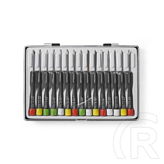 Nedis precíziós csavarhúzó készlet (15 db, lapos 1.0–3.5 mm, PH 2.0–3.5 mm, Torx TX6–TX15, hatlapfej 1.5–2.0 mm)