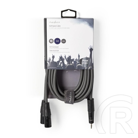 Nedis szimmetrikus XLR audio kábel (2x XLR 3 tűs apa / 3,5 mm jack, 3 m, sötétszürke)