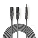 Nedis szimmetrikus félprofi XLR audio kábel (2x XLR 3 tűs apa / 3,5 mm sztereó jack, 1,5 m, sötétszürke)