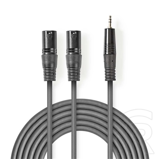 Nedis szimmetrikus félprofi XLR audio kábel (2x XLR 3 tűs apa / 3,5 mm sztereó jack, 1,5 m, sötétszürke)