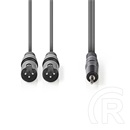 Nedis szimmetrikus félprofi XLR audio kábel (2x XLR 3 tűs apa / 3,5 mm sztereó jack, 1,5 m, sötétszürke)