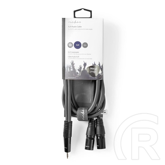 Nedis szimmetrikus félprofi XLR audio kábel (2x XLR 3 tűs apa / 3,5 mm sztereó jack, 1,5 m, sötétszürke)