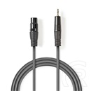 Nedis szimmetrikus félprofi audio kábel 1 m (3,5 mm sztereó jack dugó / XLR 3 tűs aljzat, sötétszürke)