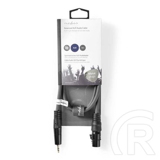 Nedis szimmetrikus félprofi audio kábel 1 m (3,5 mm sztereó jack dugó / XLR 3 tűs aljzat, sötétszürke)