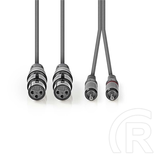 Nedis szimmetrikus félprofi audio kábel (2x XLR anya / 2x RCA dugó, 1,5 m, sötétszürke)