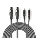 Nedis szimmetrikus félprofi audio kábel (2x XLR anya / 2x RCA dugó, 1,5 m, sötétszürke)