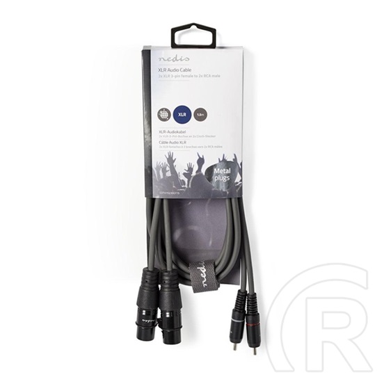 Nedis szimmetrikus félprofi audio kábel (2x XLR anya / 2x RCA dugó, 1,5 m, sötétszürke)
