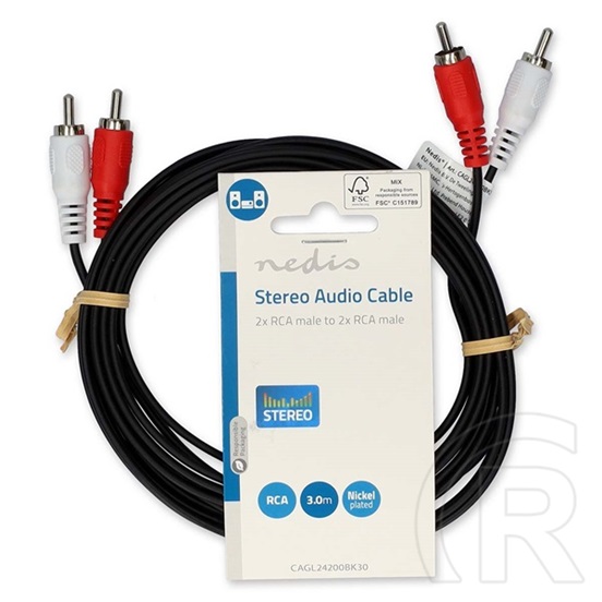 Nedis sztereó audio kábel (2 x RCA dugó / 2 x RCA dugó, 3 m)