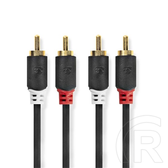 Nedis sztereó audió kábel (2x RCA férfi / 2x RCA férfi, 0,5 m, aranyozott, kerek, antracit)