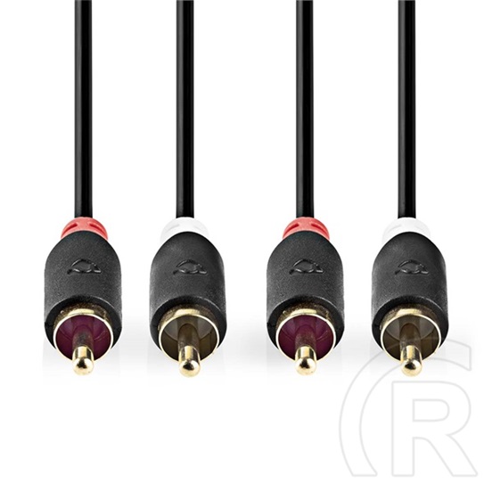 Nedis sztereó audió kábel (2x RCA férfi / 2x RCA férfi, 0,5 m, aranyozott, kerek, antracit)