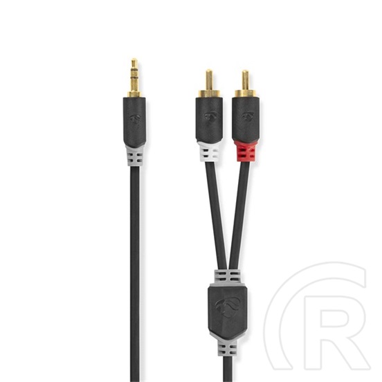 Nedis sztereó audió kábel (3,5 mm jack / 2x RCA, aranyozott csatlakozók, 1 m, antracit)