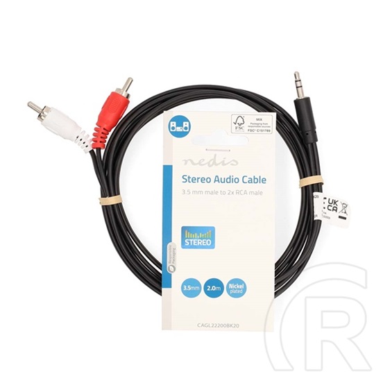 Nedis sztereó audió kábel (3,5 mm jack dugó / 2 x RCA dugó, 2 m)