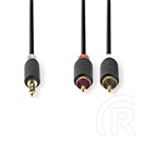 Nedis sztereó audió kábel 3 m (3,5 mm jack / 2x RCA, aranyozott csatlakozók, antracit)