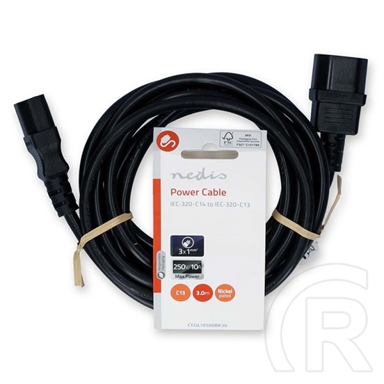 Nedis tápkábel (IEC-320-C14 / IEC-320-C13, 3 m, 3 x 1 mm2, fekete)