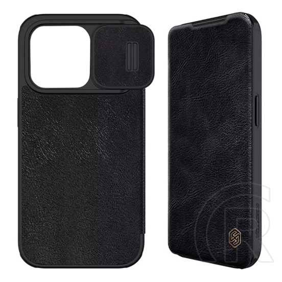 Nillkin Apple iPhone 15 Pro Max qin pro tok álló, bőr hatású (flip, bankkártya tartó, kamera védelem) fekete