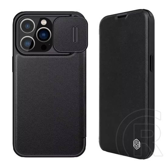 Nillkin Apple iPhone 15 Pro qin pro tok álló, finom bőr hatású (flip, bankkártya tartó, kamera védelem) fekete
