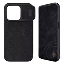 Nillkin Apple iPhone 15 qin pro tok álló, bőr hatású (flip, oldalra nyíló, bankkártya tartó, kamera védelem) fekete
