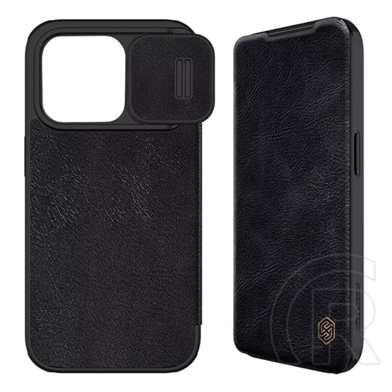 Nillkin Apple iPhone 15 qin pro tok álló, bőr hatású (flip, oldalra nyíló, bankkártya tartó, kamera védelem) fekete