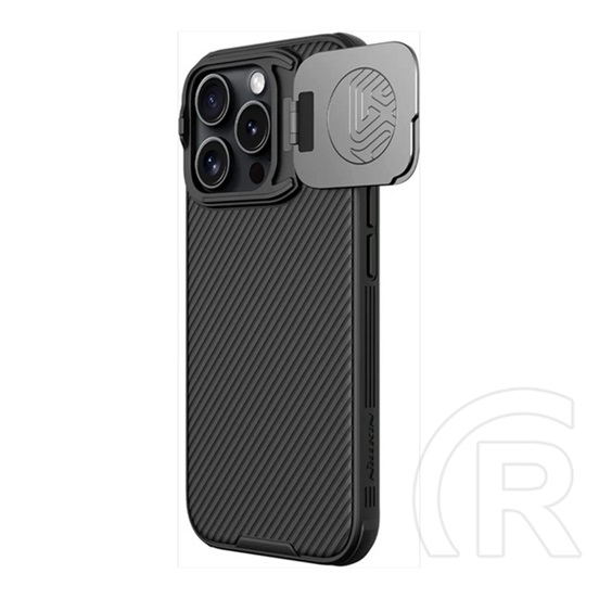 Nillkin Apple iPhone 16 Pro camshield prop szilikon telefonvédő (ütésállóság, kameravédő, kitámasztó, csíkos) fekete