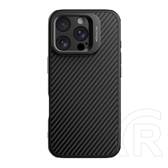 Nillkin Apple iPhone 16 Pro carboprop szilikon telefonvédő (ütésálló, aramid bevonat, kitámasztó, karbon minta) fekete