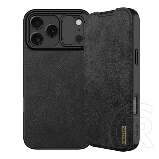 Nillkin Apple iPhone 17 Pro Max qin pro tok álló, bőr hatású (flip, oldalra nyíló, kártyazseb, kameravédő) fekete