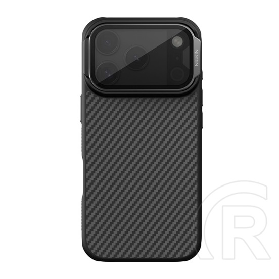 Nillkin Apple iPhone 17 Pro carboprop szilikon védő (ütésálló, aramid bevonat, kitámasztó, magsafe, karbon minta) fekete