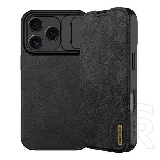 Nillkin Apple iPhone 17 Pro qin pro tok álló, bőr hatású (flip, oldalra nyíló, kártyazseb, kameravédő) fekete