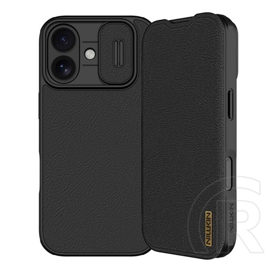 Nillkin Apple iPhone 17 qin pro tok álló, bőr hatású (flip, oldalra nyíló, kártyazseb, kameravédő) fekete