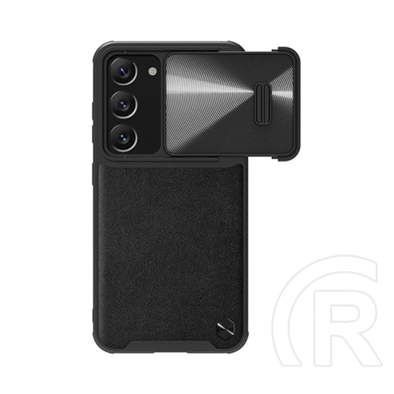 Nillkin CamShield Leather műanyag telefonvédő (ütésállóság, bőrhatású, kameravédő, prémium minőség, fekete)